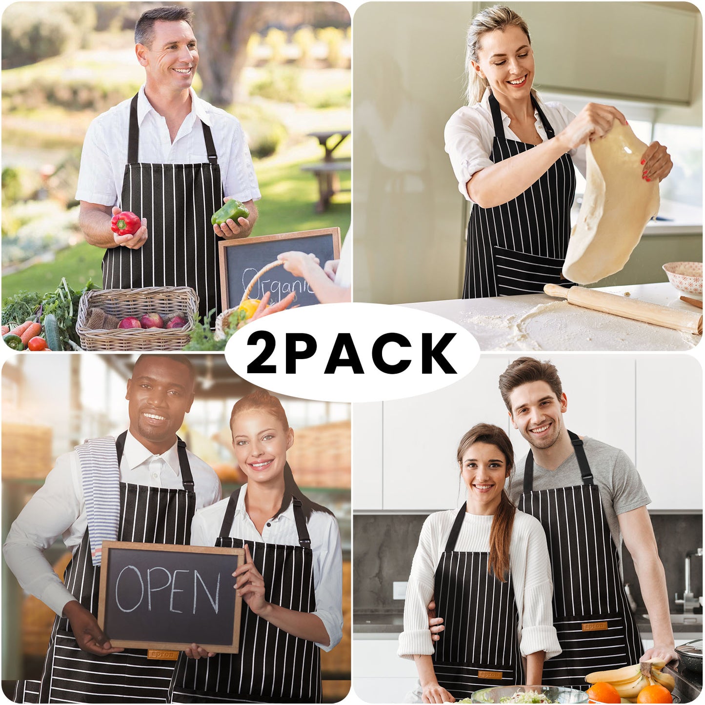 BeLuyi 2 Pack Adjustable Bib Apron with 2 Pockets Chef Cooking Kitchen Restaurant Aprons for Women Men