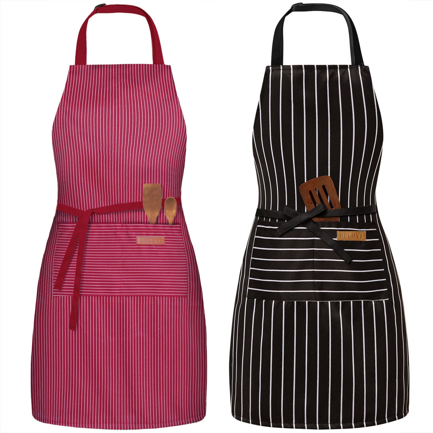 BeLuyi 2 Pack Adjustable Bib Apron with 2 Pockets Chef Cooking Kitchen Restaurant Aprons for Women Men