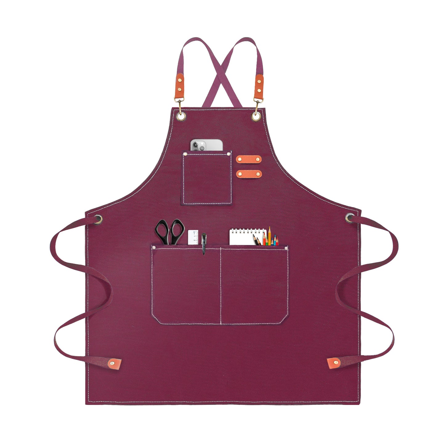 OUNLEN Chef Apron for Men Women Canvas Aprons with 3 Pockets Cross Back Resistant Work Apron for Cooking Grilling Baking BBQ Barber Kitchen