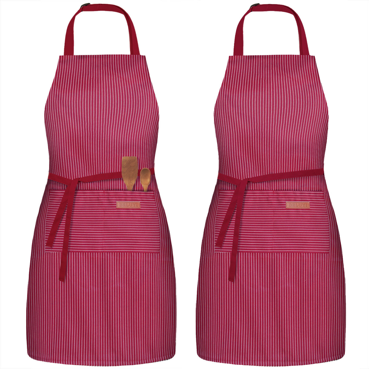 BeLuyi 2 Pack Adjustable Bib Apron with 2 Pockets Chef Cooking Kitchen Restaurant Aprons for Women Men