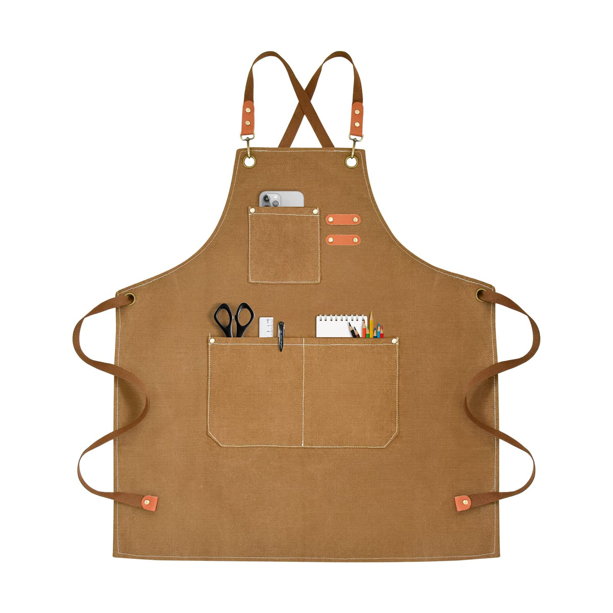 OUNLEN Chef Apron for Men Women Canvas Aprons with 3 Pockets Cross Back Resistant Work Apron for Cooking Grilling Baking BBQ Barber Kitchen