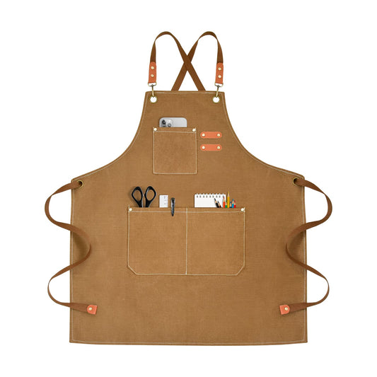 OUNLEN Chef Apron for Men Women Canvas Aprons with 3 Pockets Cross Back Resistant Work Apron for Cooking Grilling Baking BBQ Barber Kitchen