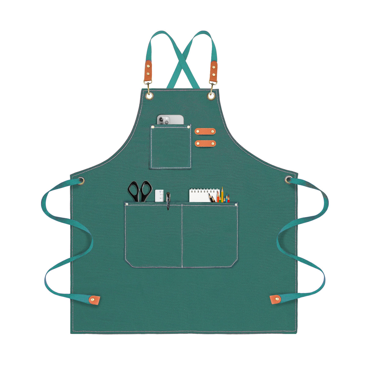 OUNLEN Chef Apron for Men Women Canvas Aprons with 3 Pockets Cross Back Resistant Work Apron for Cooking Grilling Baking BBQ Barber Kitchen