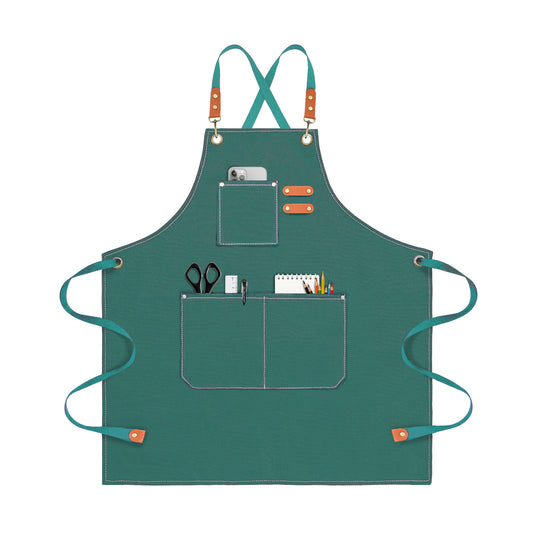 OUNLEN Chef Apron for Men Women Canvas Aprons with 3 Pockets Cross Back Resistant Work Apron for Cooking Grilling Baking BBQ Barber Kitchen