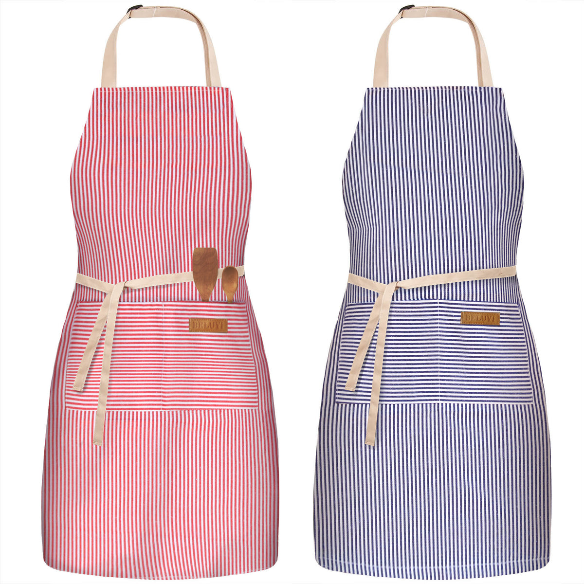 BeLuyi 2 Pack Adjustable Bib Apron with 2 Pockets Chef Cooking Kitchen Restaurant Aprons for Women Men