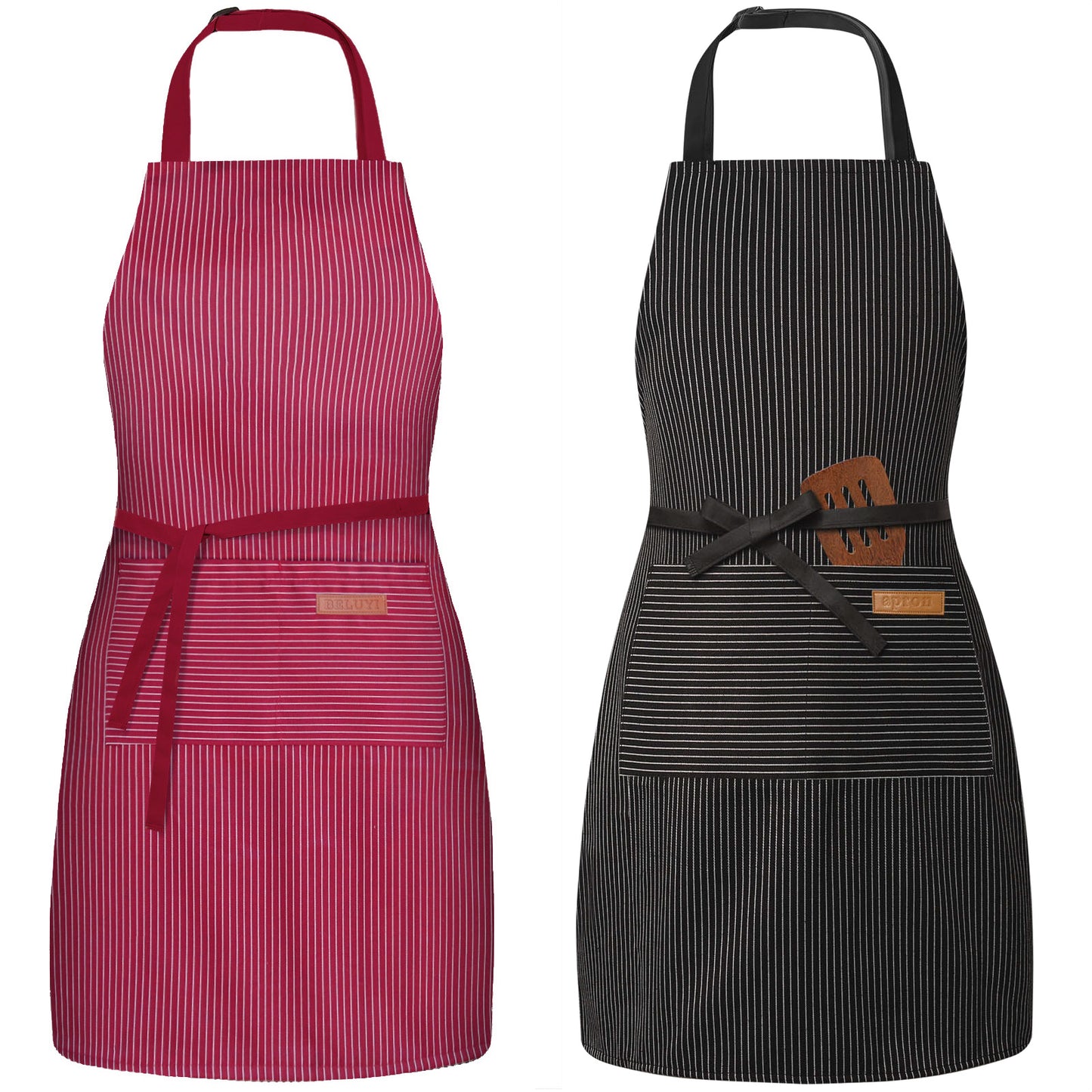 BeLuyi 2 Pack Adjustable Bib Apron with 2 Pockets Chef Cooking Kitchen Restaurant Aprons for Women Men