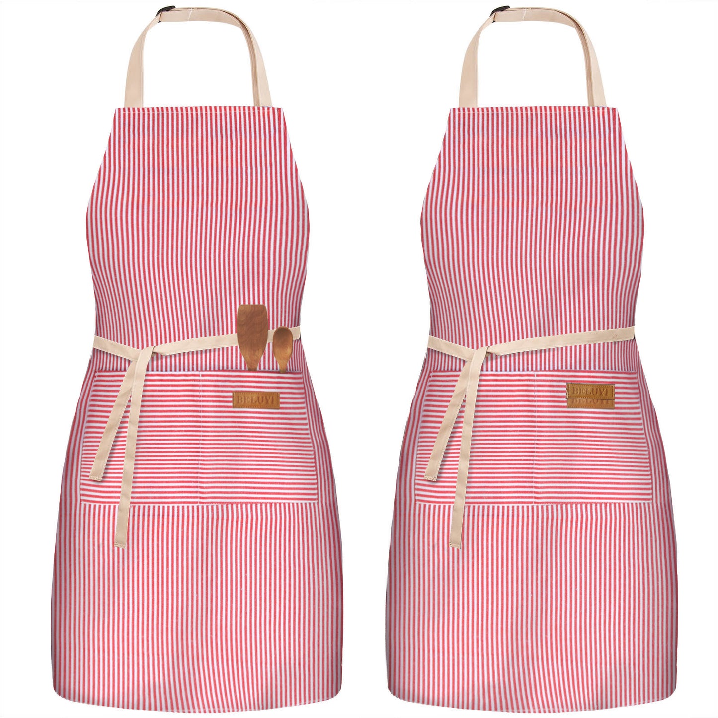 BeLuyi 2 Pack Adjustable Bib Apron with 2 Pockets Chef Cooking Kitchen Restaurant Aprons for Women Men
