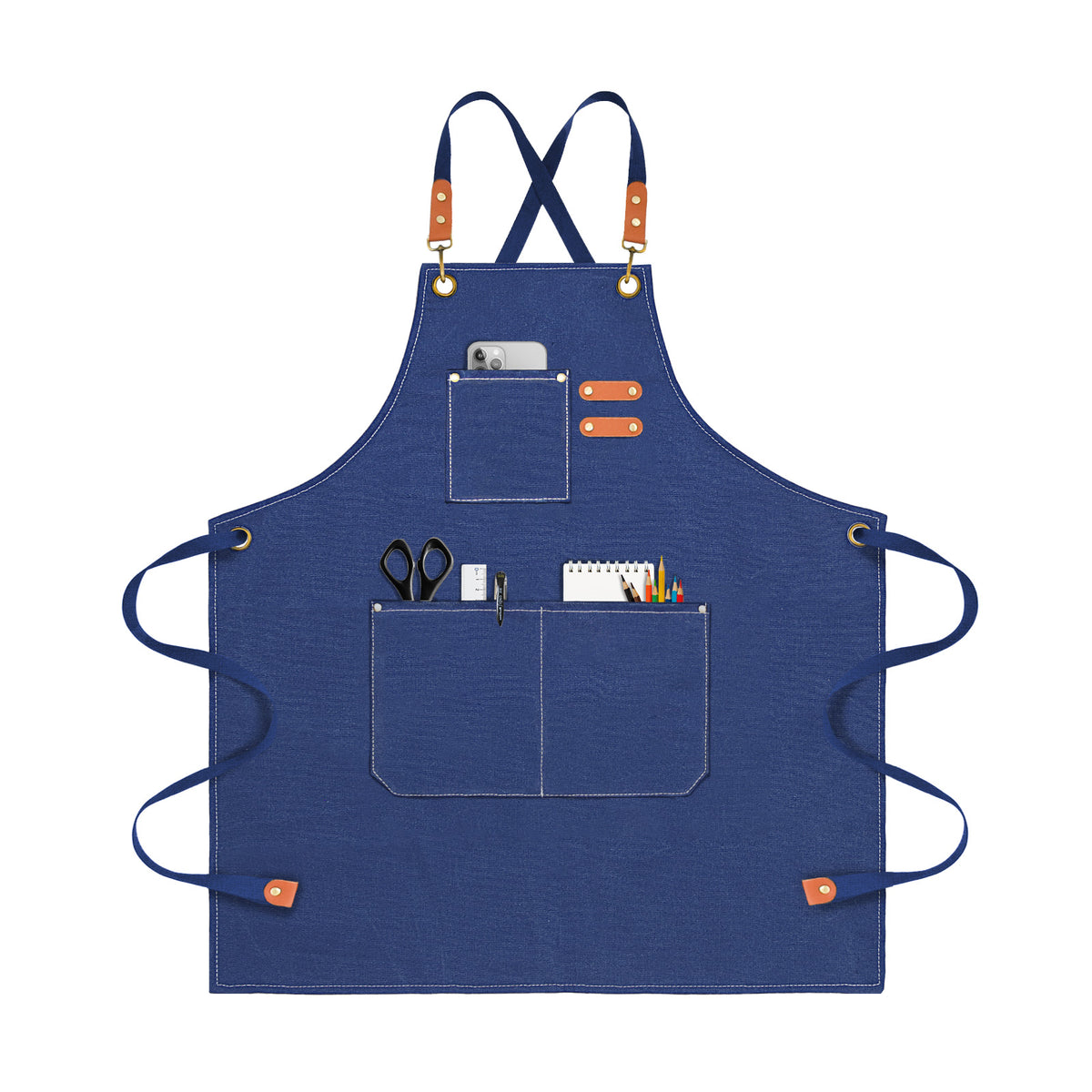 OUNLEN Chef Apron for Men Women Canvas Aprons with 3 Pockets Cross Back Resistant Work Apron for Cooking Grilling Baking BBQ Barber Kitchen