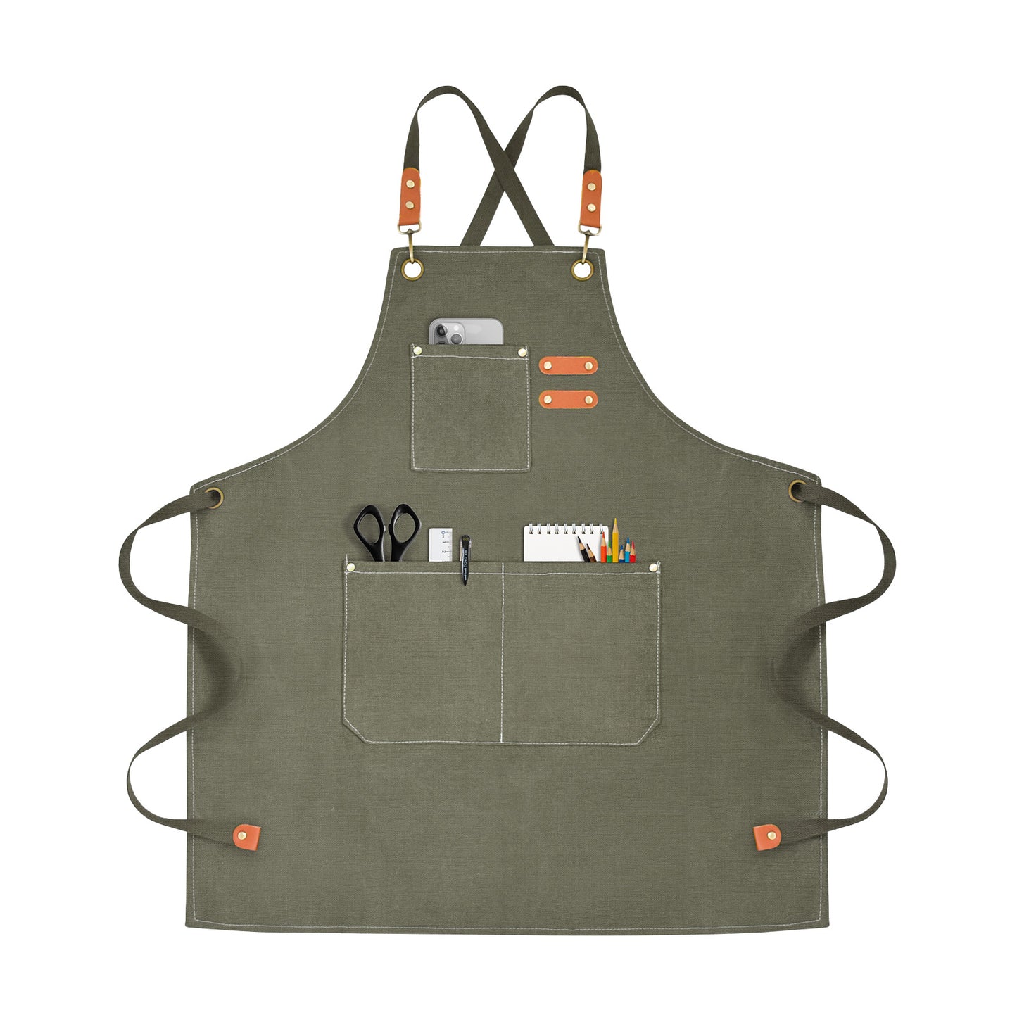 OUNLEN Chef Apron for Men Women Canvas Aprons with 3 Pockets Cross Back Resistant Work Apron for Cooking Grilling Baking BBQ Barber Kitchen