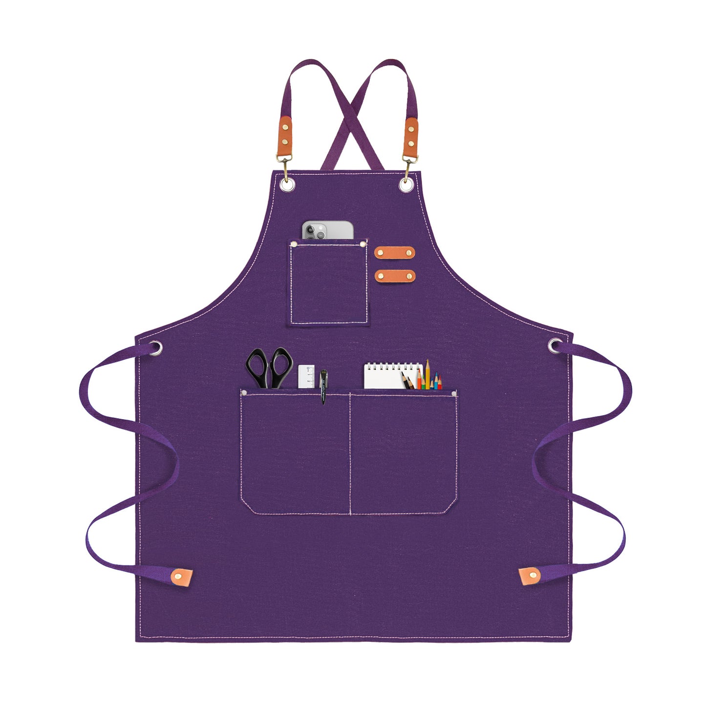 OUNLEN Chef Apron for Men Women Canvas Aprons with 3 Pockets Cross Back Resistant Work Apron for Cooking Grilling Baking BBQ Barber Kitchen