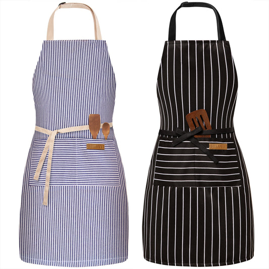 BeLuyi 2 Pack Adjustable Bib Apron with 2 Pockets Chef Cooking Kitchen Restaurant Aprons for Women Men