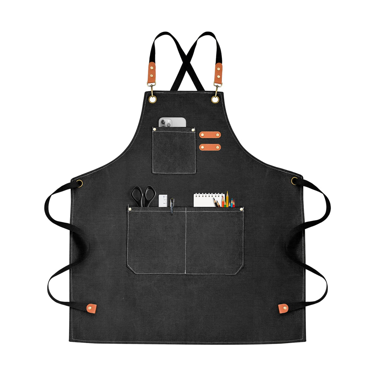 OUNLEN Chef Apron for Men Women Canvas Aprons with 3 Pockets Cross Back Resistant Work Apron for Cooking Grilling Baking BBQ Barber Kitchen