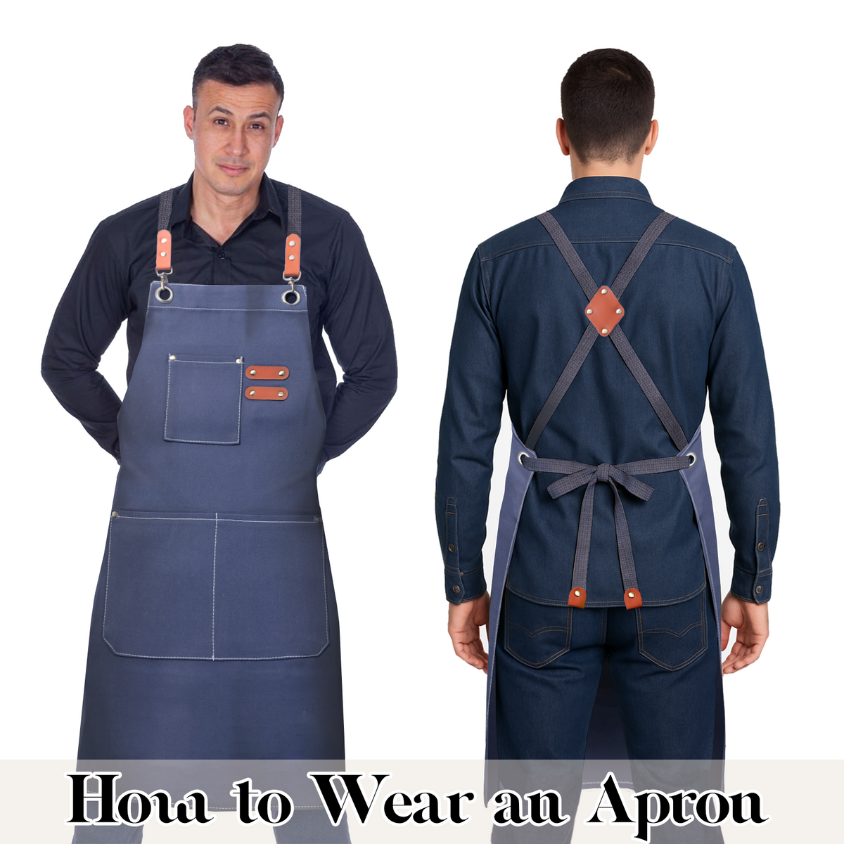 Chef Apron for Men Women with Pockets,Cross Back Cotton Canvas Plus Size Apron for Cooking BBQ Baking Gardening