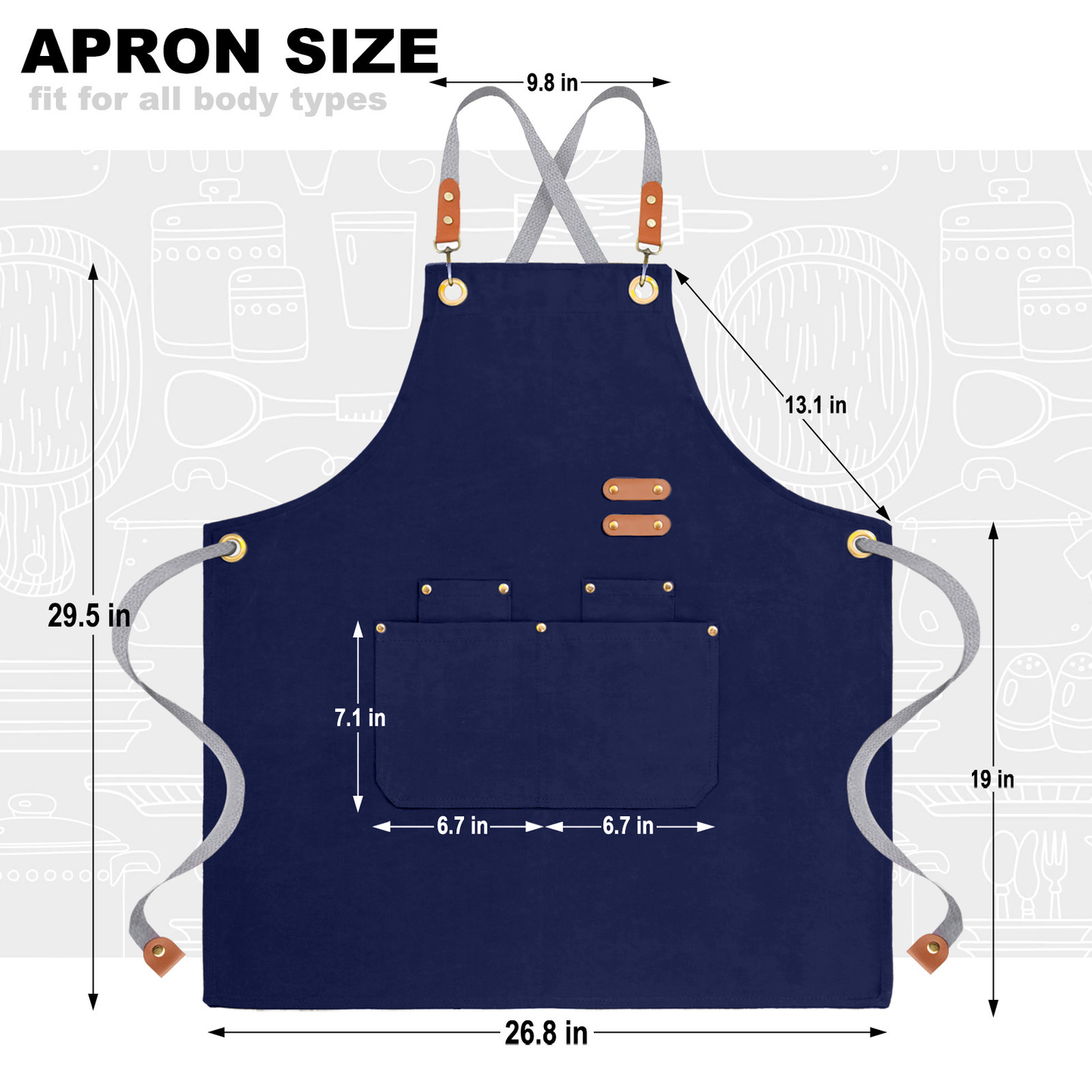 BeLuyi chef apron bib tool apron for man woman cross back straps with 4 pockets for kitchen cooking gardening baking working