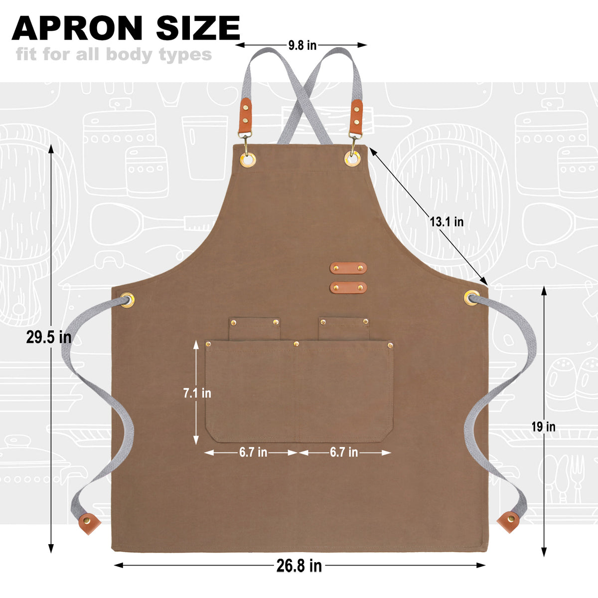 BeLuyi chef apron bib tool apron for man woman cross back straps with 4 pockets for kitchen cooking gardening baking working
