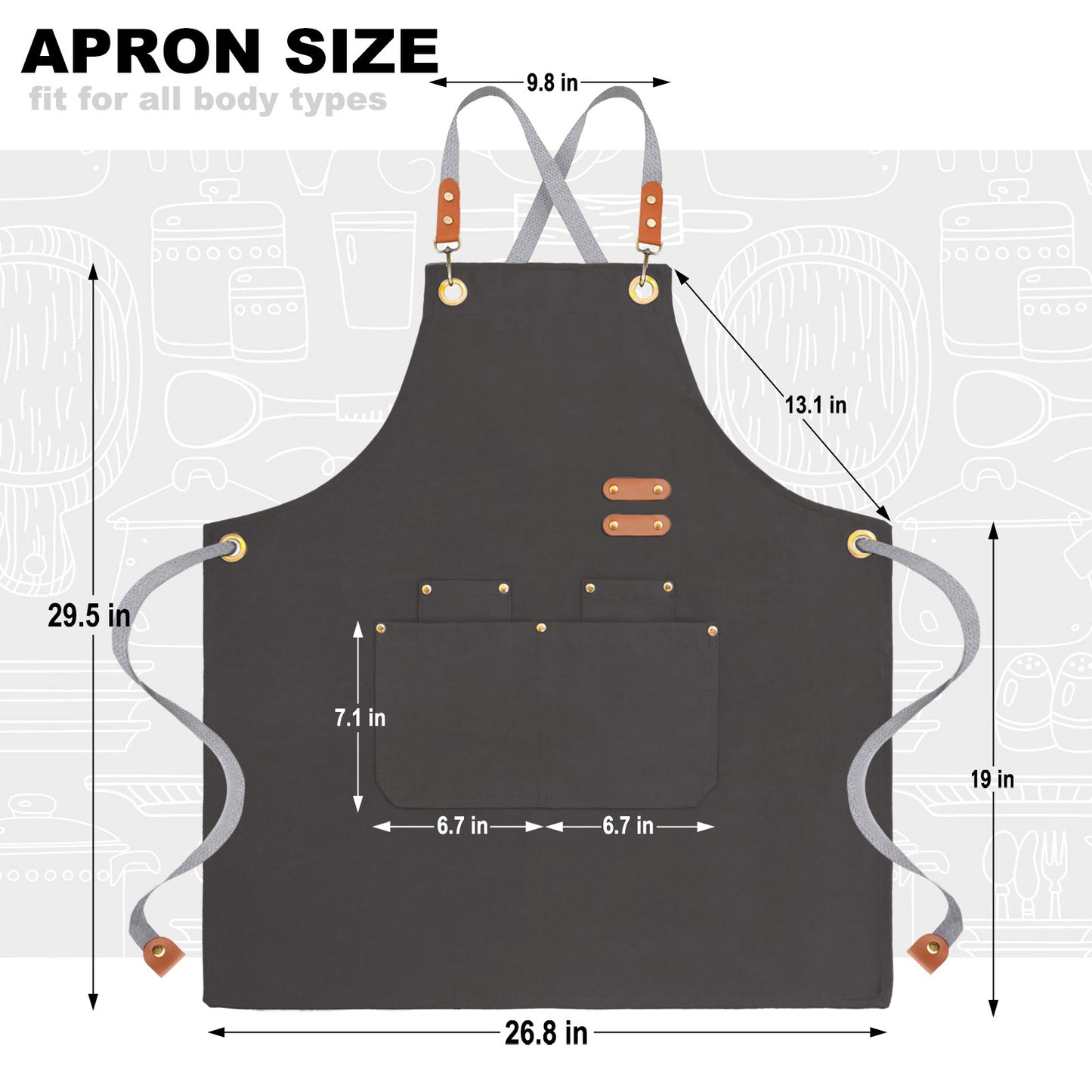 BeLuyi chef apron bib tool apron for man woman cross back straps with 4 pockets for kitchen cooking gardening baking working