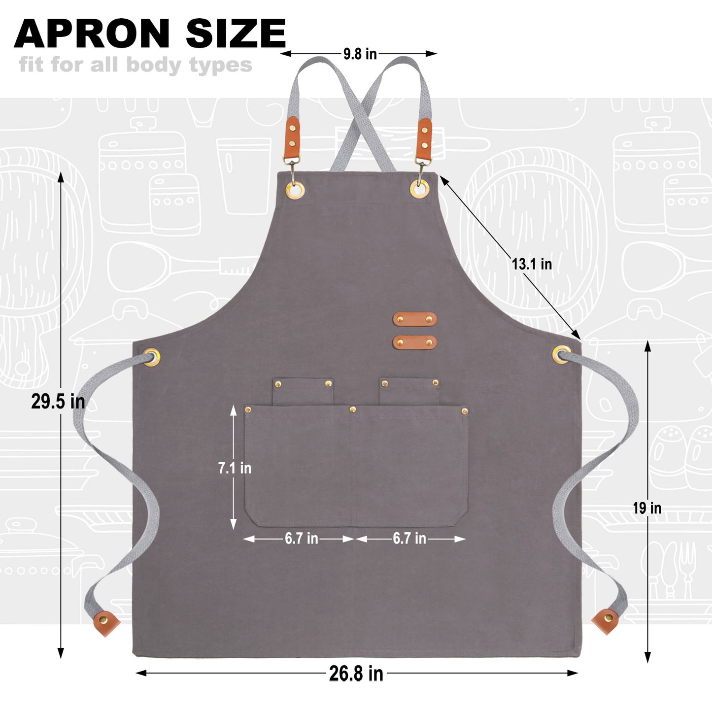BeLuyi chef apron bib tool apron for man woman cross back straps with 4 pockets for kitchen cooking gardening baking working