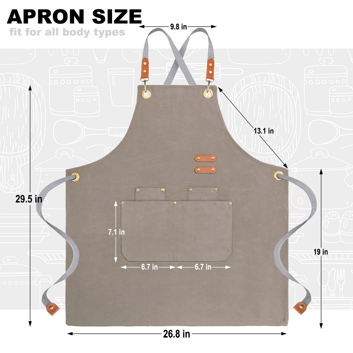 BeLuyi chef apron bib tool apron for man woman cross back straps with 4 pockets for kitchen cooking gardening baking working