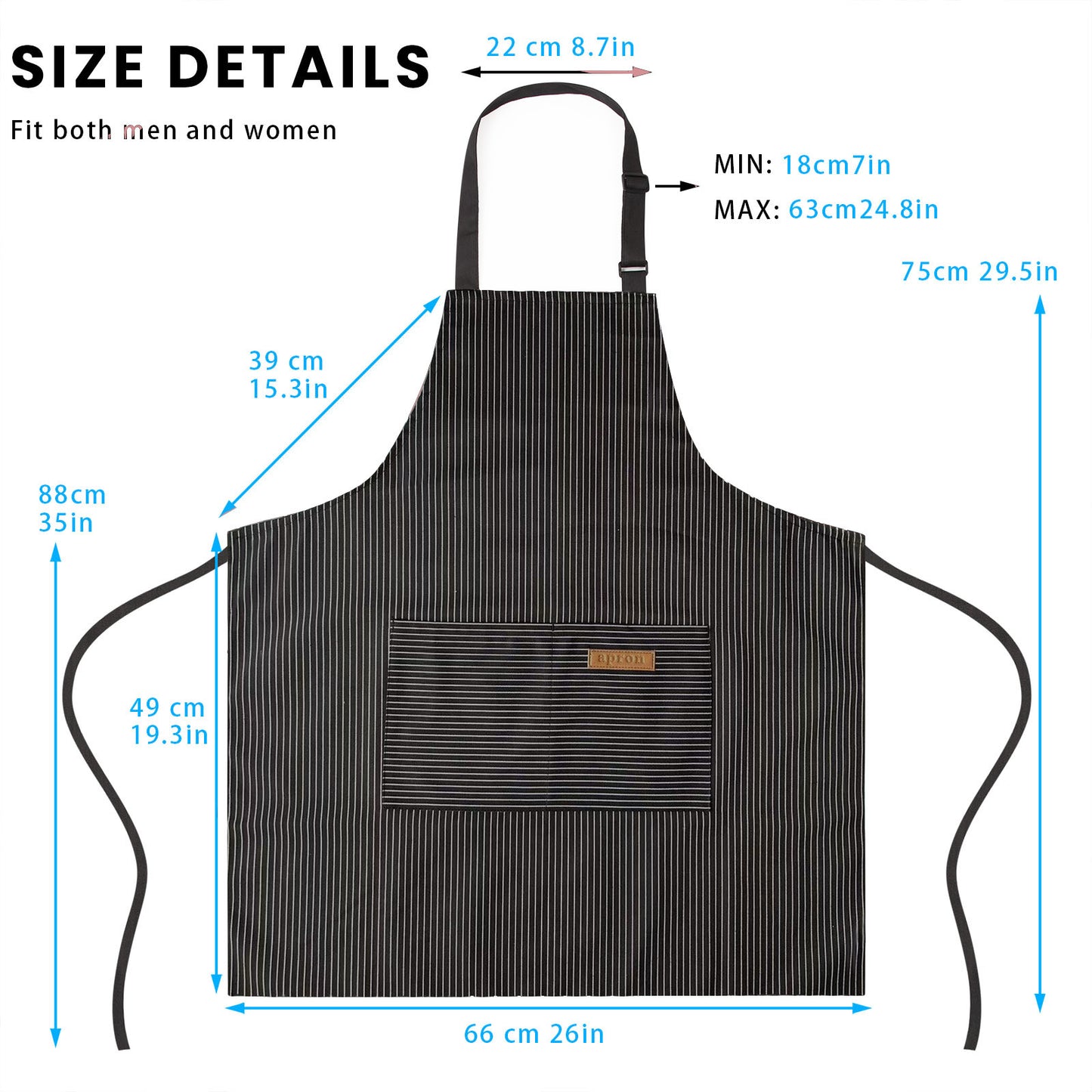 BeLuyi Adjustable Bib Apron with 2 Pockets Chef Cooking Kitchen Restaurant Aprons for Women Men