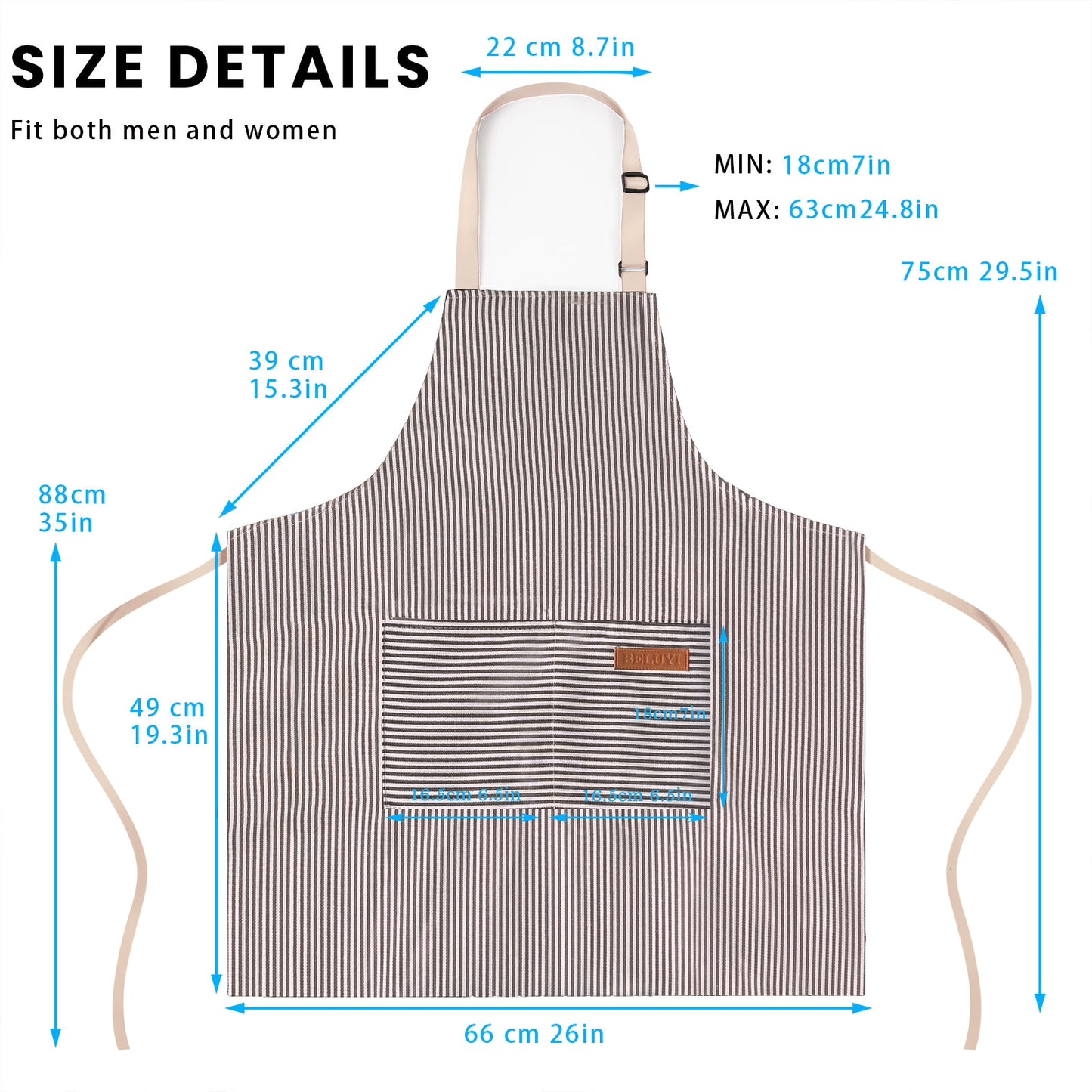 BeLuyi Adjustable Bib Apron with 2 Pockets Chef Cooking Kitchen Restaurant Aprons for Women Men