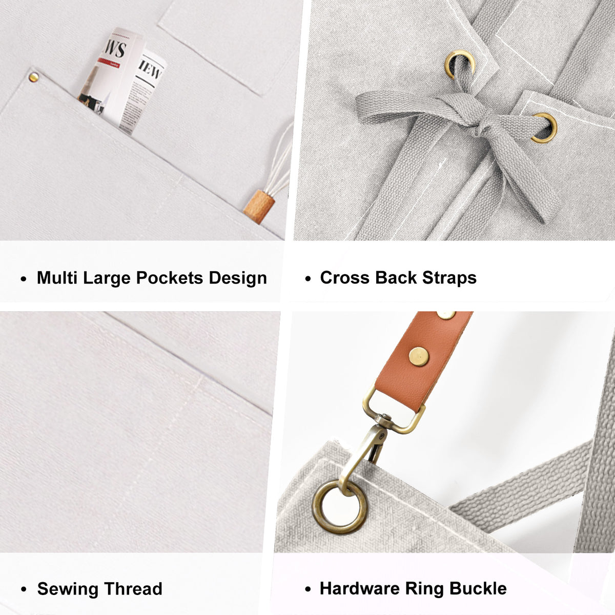 OUNLEN Chef Apron for Men Women Canvas Aprons with 3 Pockets Cross Back Resistant Work Apron for Cooking Grilling Baking BBQ Barber Kitchen