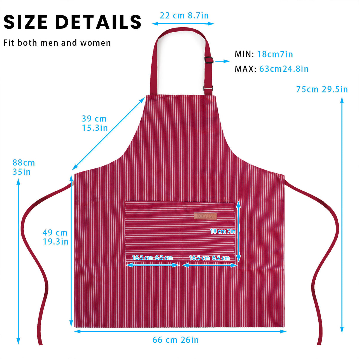 BeLuyi 2 Pack Adjustable Bib Apron with 2 Pockets Chef Cooking Kitchen Restaurant Aprons for Women Men