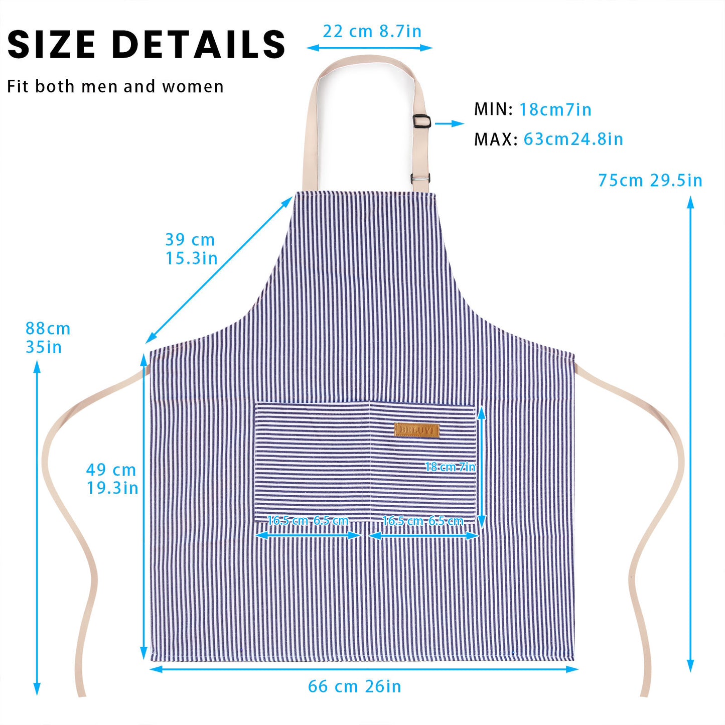 BeLuyi Adjustable Bib Apron with 2 Pockets Chef Cooking Kitchen Restaurant Aprons for Women Men