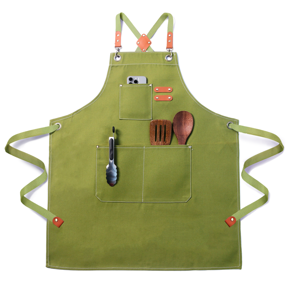 Chef Apron for Men Women with Pockets,Cross Back Cotton Canvas Plus Size Apron for Cooking BBQ Baking Gardening