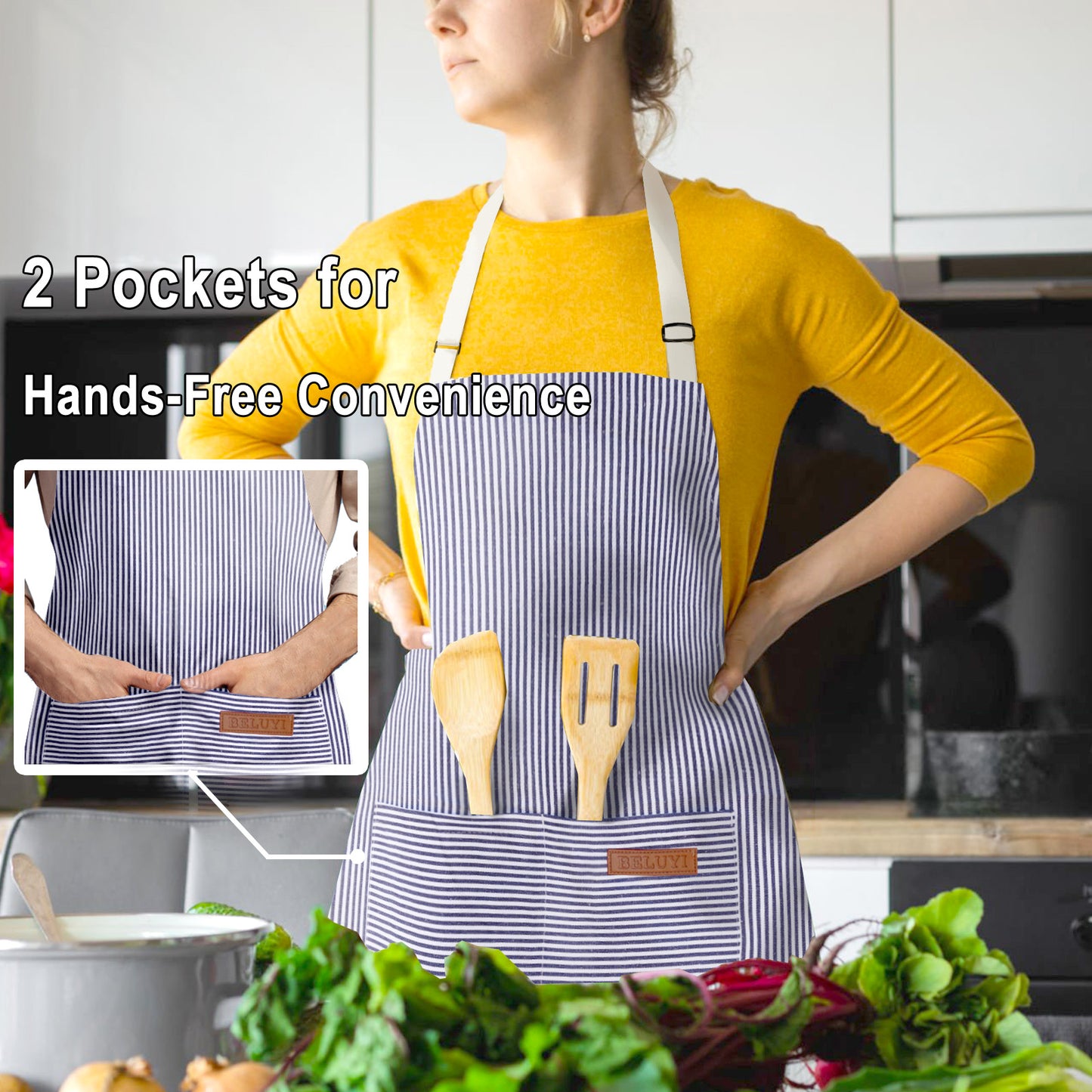 BeLuyi Adjustable Bib Apron with 2 Pockets Chef Cooking Kitchen Restaurant Aprons for Women Men
