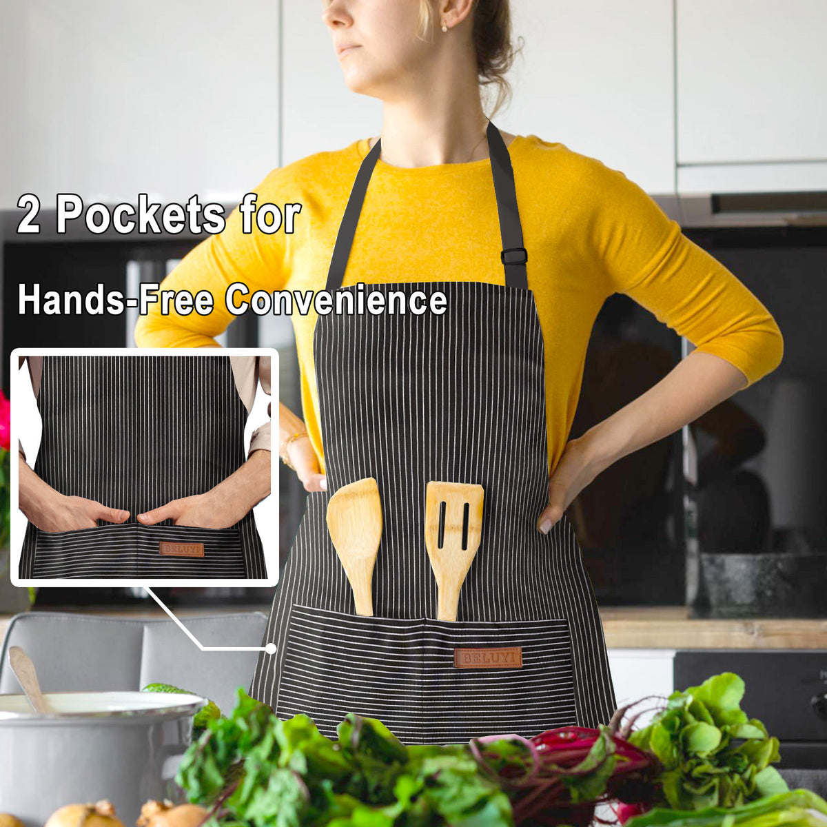 BeLuyi Adjustable Bib Apron with 2 Pockets Chef Cooking Kitchen Restaurant Aprons for Women Men
