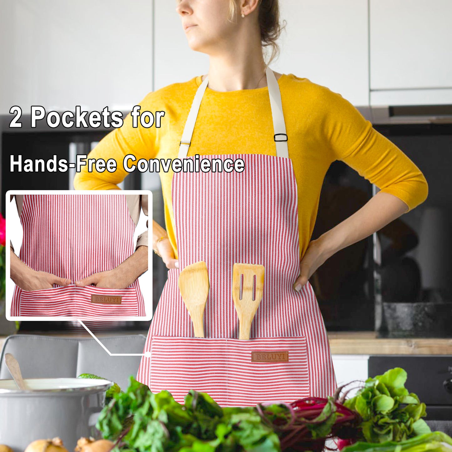 BeLuyi Adjustable Bib Apron with 2 Pockets Chef Cooking Kitchen Restaurant Aprons for Women Men