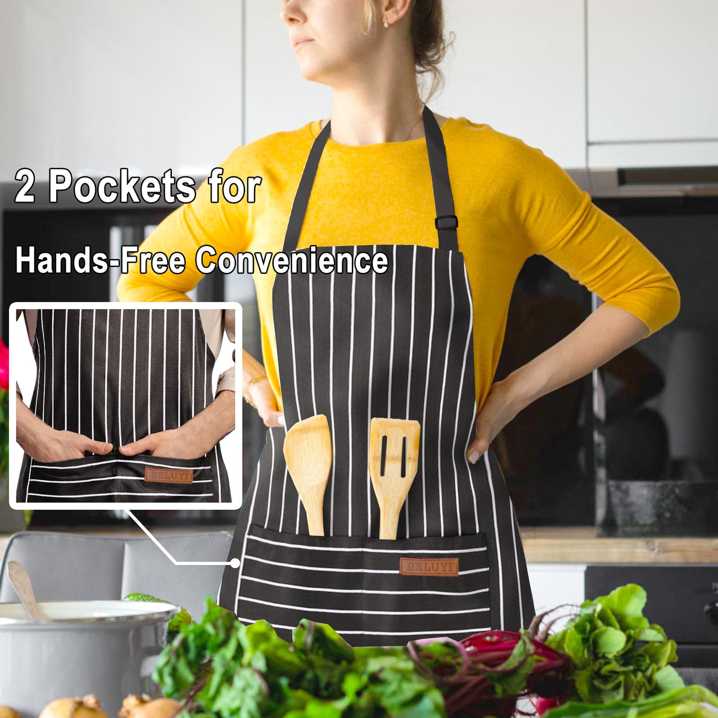 BeLuyi Adjustable Bib Apron with 2 Pockets Chef Cooking Kitchen Restaurant Aprons for Women Men