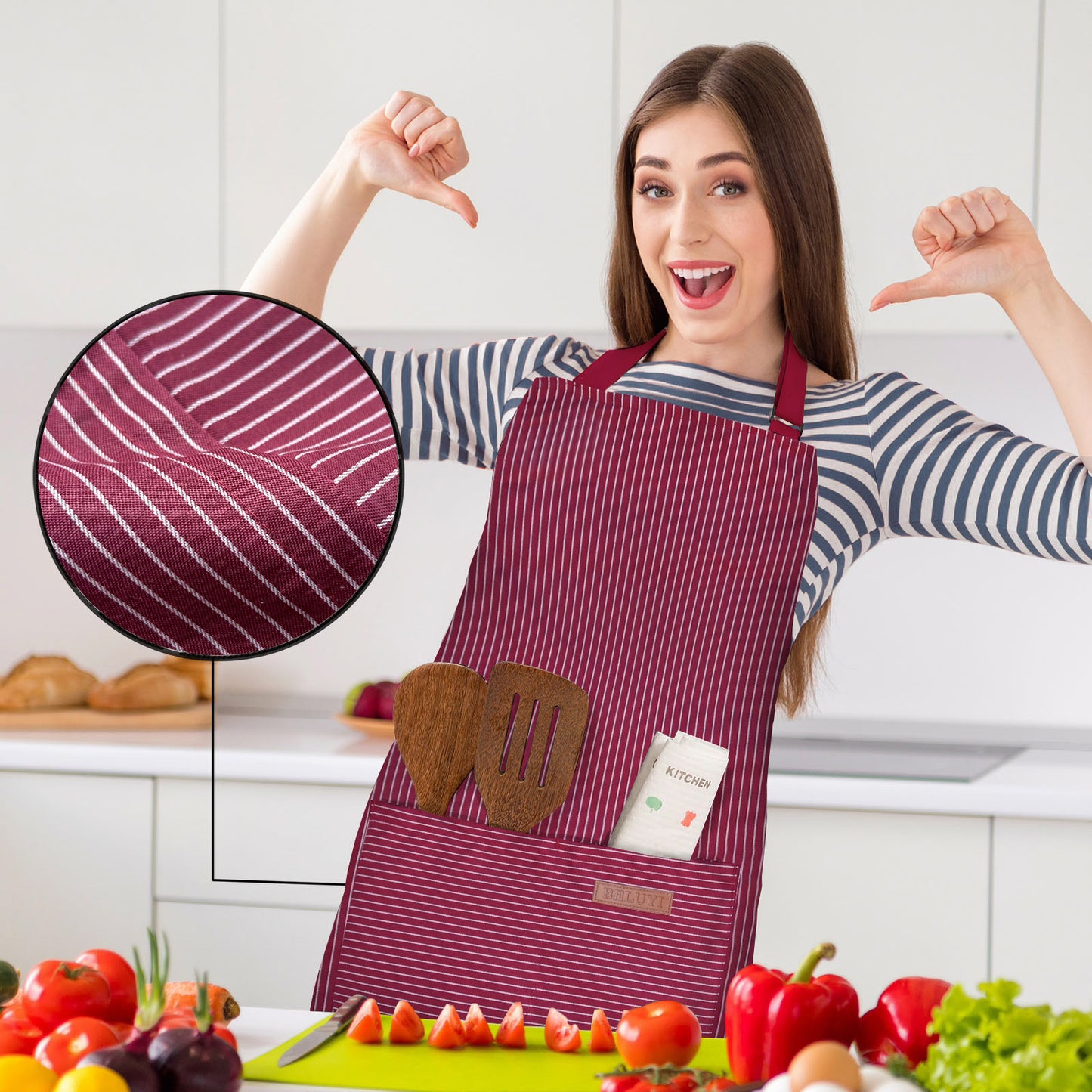BeLuyi 2 Pack Adjustable Bib Apron with 2 Pockets Chef Cooking Kitchen Restaurant Aprons for Women Men