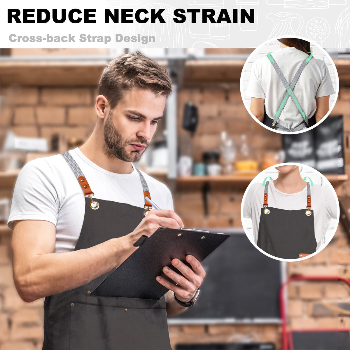 BeLuyi chef apron bib tool apron for man woman cross back straps with 4 pockets for kitchen cooking gardening baking working