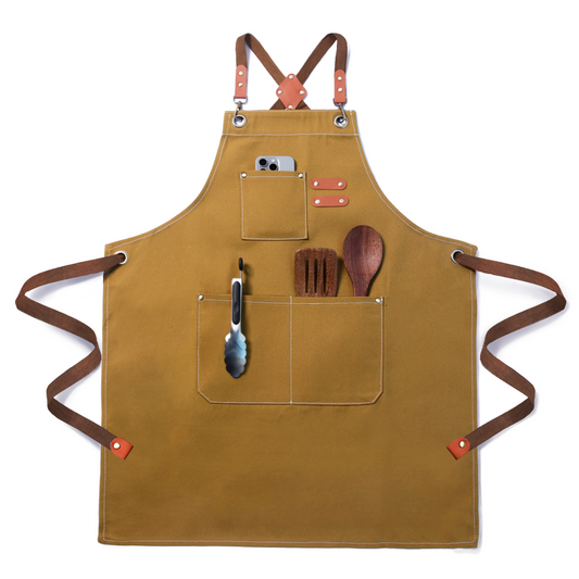 Chef Apron for Men Women with Pockets,Cross Back Cotton Canvas Plus Size Apron for Cooking BBQ Baking Gardening