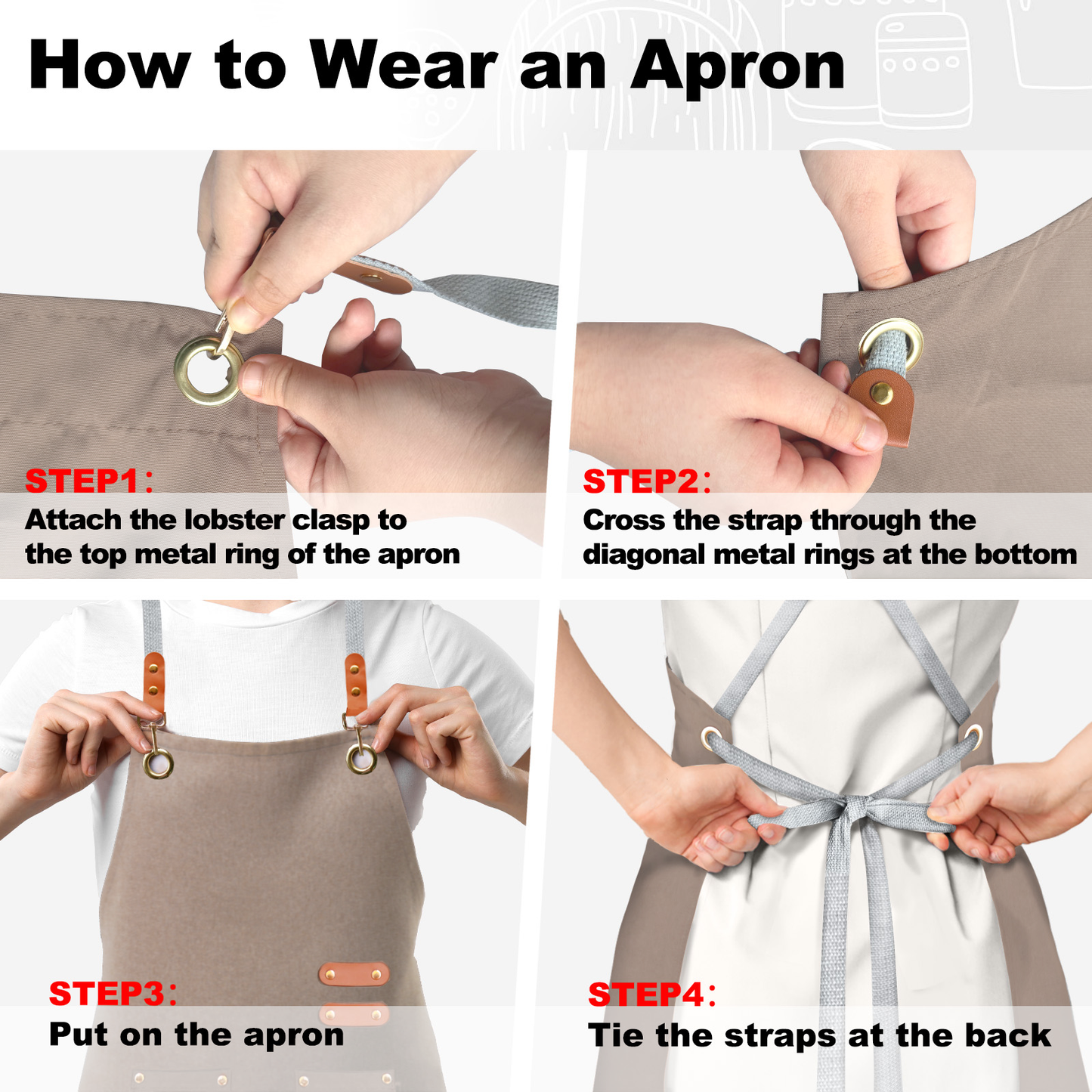 BeLuyi chef apron bib tool apron for man woman cross back straps with 4 pockets for kitchen cooking gardening baking working
