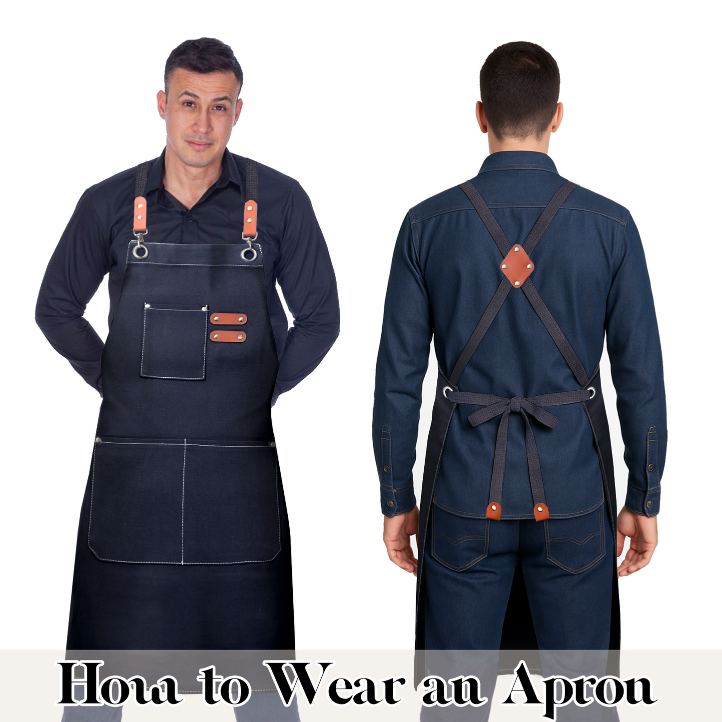 Chef Apron for Men Women with Pockets,Cross Back Cotton Canvas Plus Size Apron for Cooking BBQ Baking Gardening