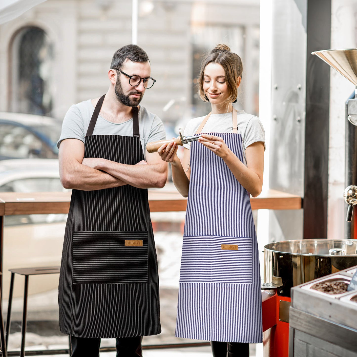 BeLuyi 2 Pack Adjustable Bib Apron with 2 Pockets Chef Cooking Kitchen Restaurant Aprons for Women Men