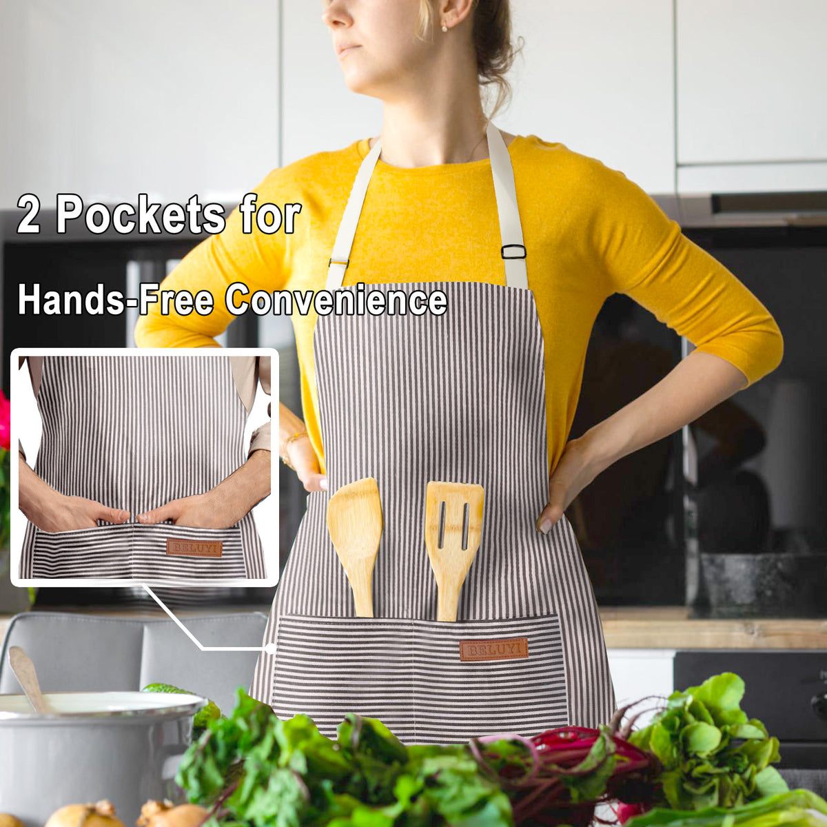 BeLuyi Adjustable Bib Apron with 2 Pockets Chef Cooking Kitchen Restaurant Aprons for Women Men