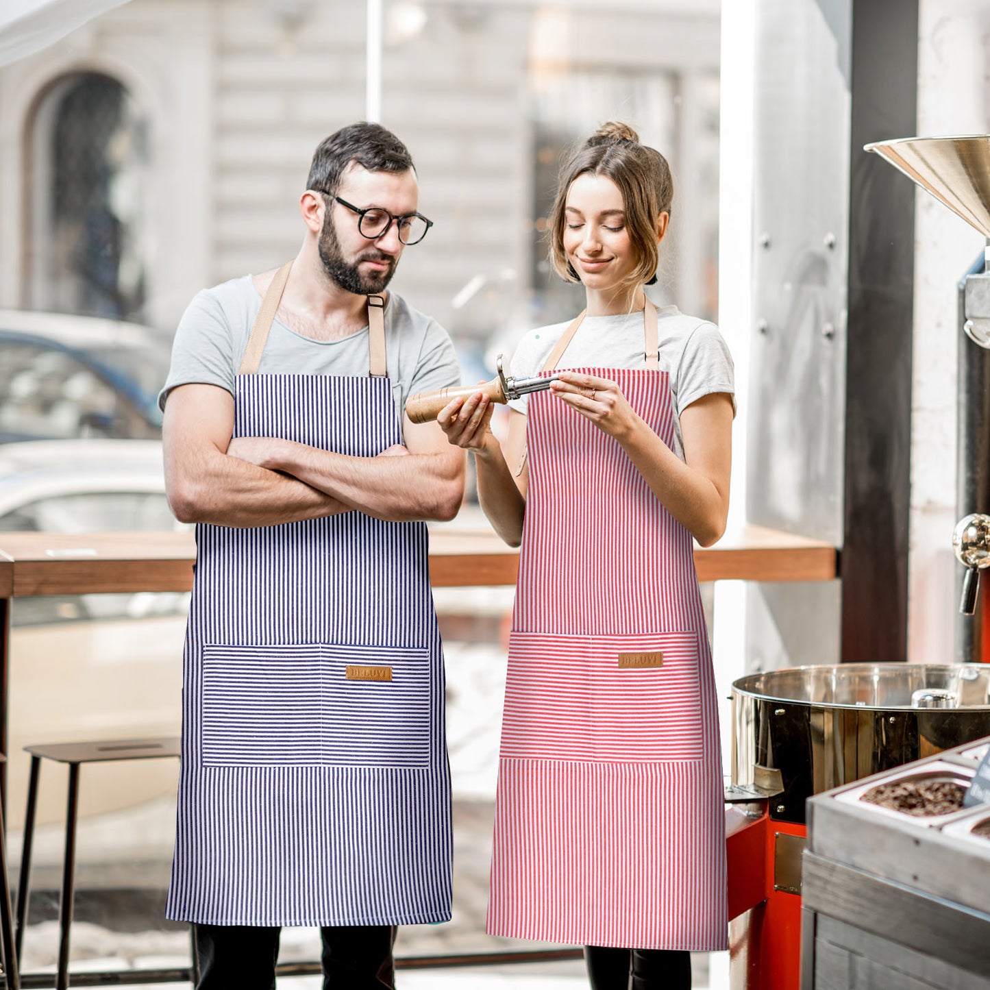 BeLuyi 2 Pack Adjustable Bib Apron with 2 Pockets Chef Cooking Kitchen Restaurant Aprons for Women Men
