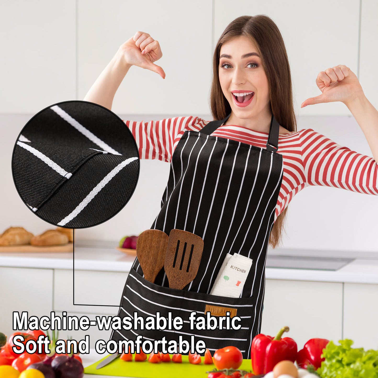 BeLuyi Adjustable Bib Apron with 2 Pockets Chef Cooking Kitchen Restaurant Aprons for Women Men