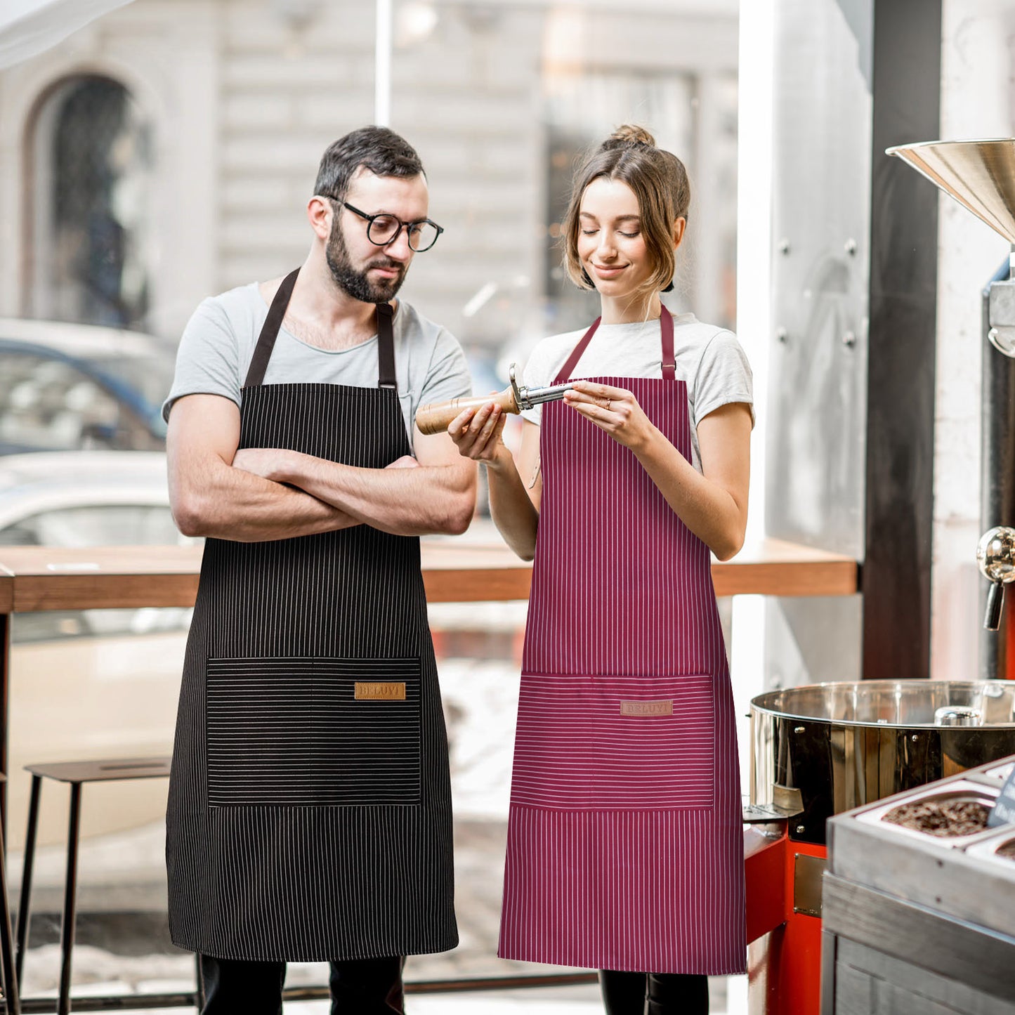 BeLuyi 2 Pack Adjustable Bib Apron with 2 Pockets Chef Cooking Kitchen Restaurant Aprons for Women Men