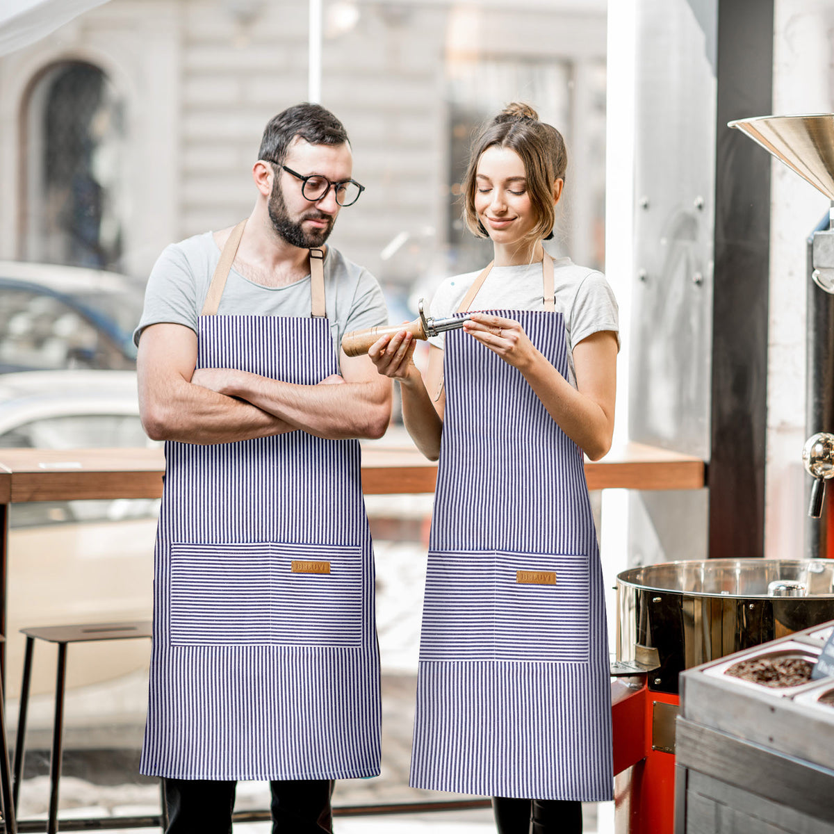 BeLuyi 2 Pack Adjustable Bib Apron with 2 Pockets Chef Cooking Kitchen Restaurant Aprons for Women Men