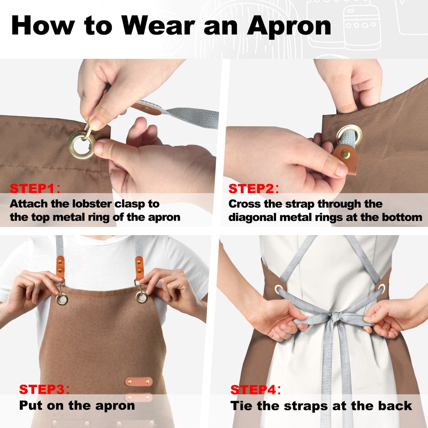 BeLuyi chef apron bib tool apron for man woman cross back straps with 4 pockets for kitchen cooking gardening baking working