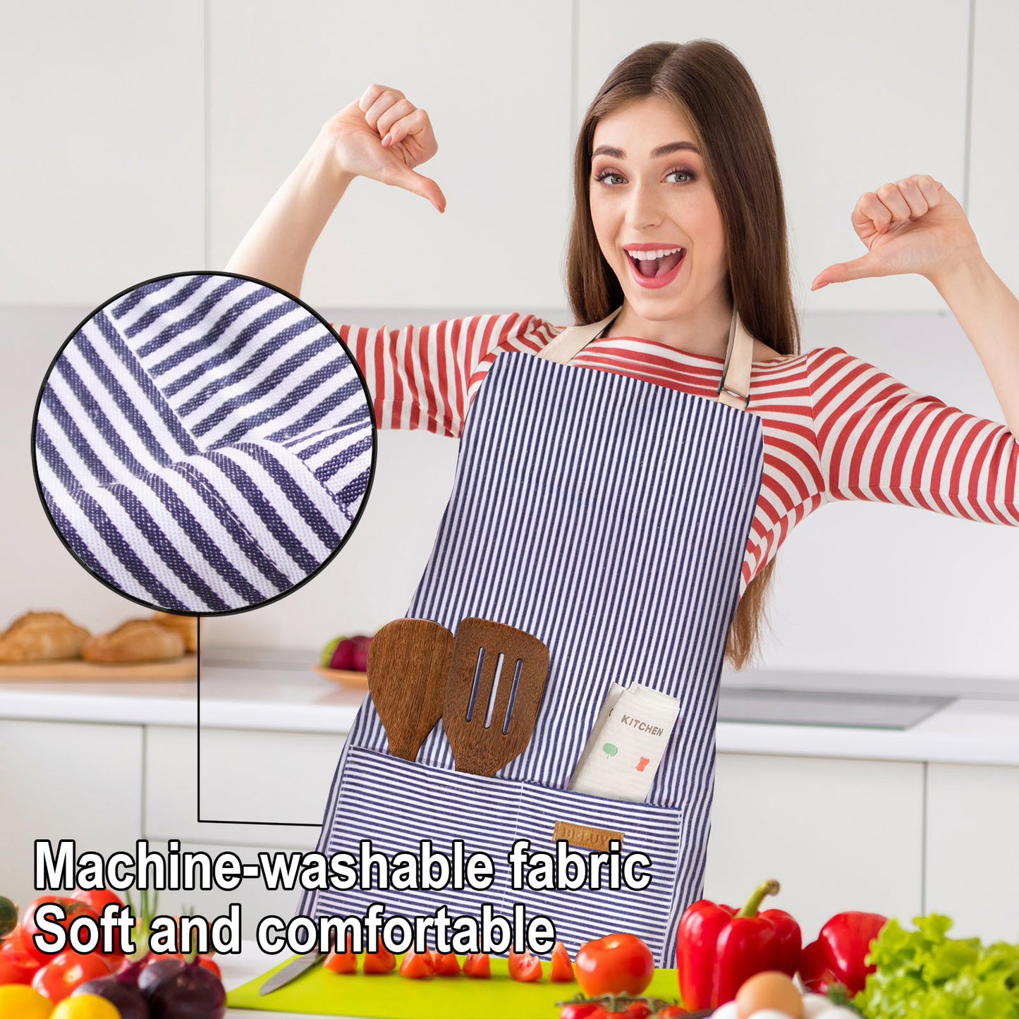 BeLuyi Adjustable Bib Apron with 2 Pockets Chef Cooking Kitchen Restaurant Aprons for Women Men