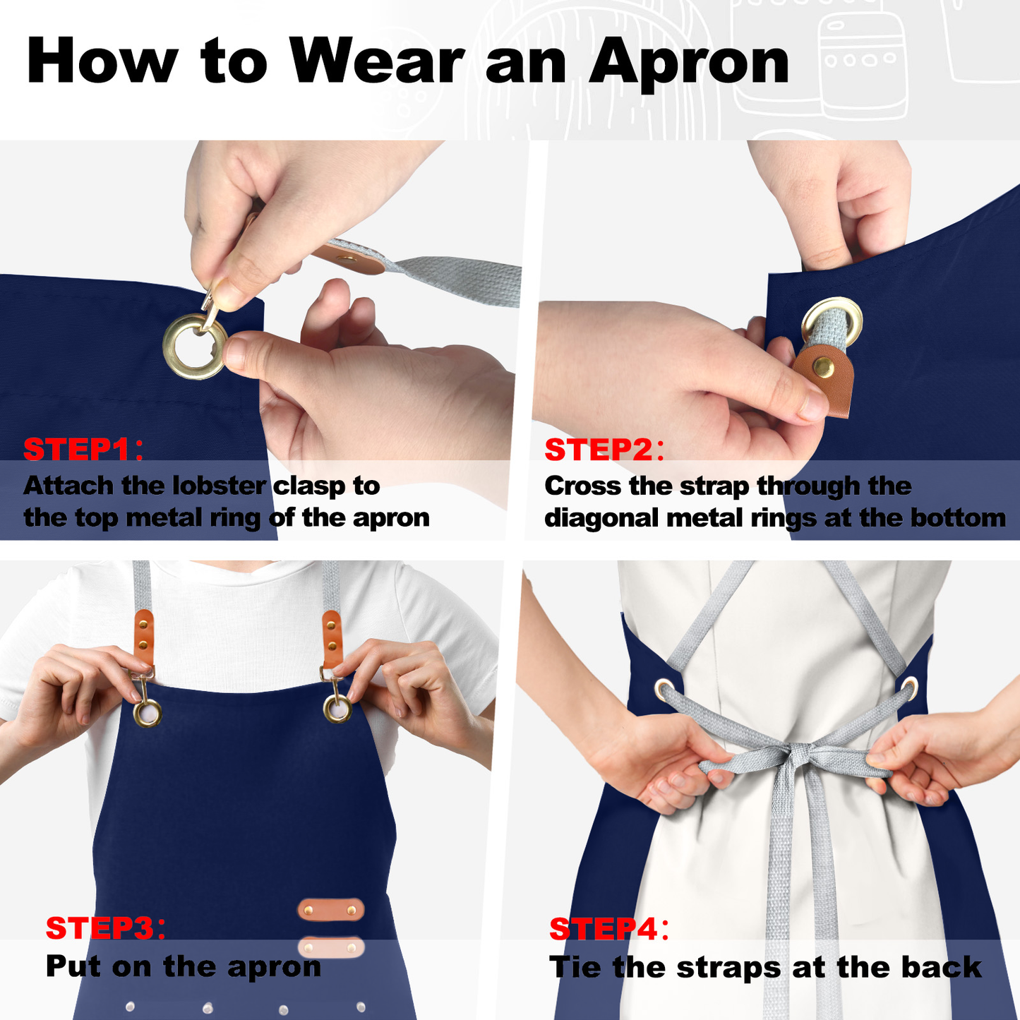 BeLuyi chef apron bib tool apron for man woman cross back straps with 4 pockets for kitchen cooking gardening baking working