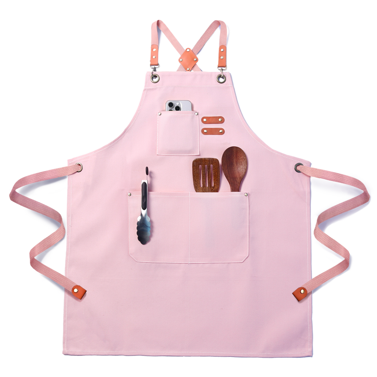 Chef Apron for Men Women with Pockets,Cross Back Cotton Canvas Plus Size Apron for Cooking BBQ Baking Gardening