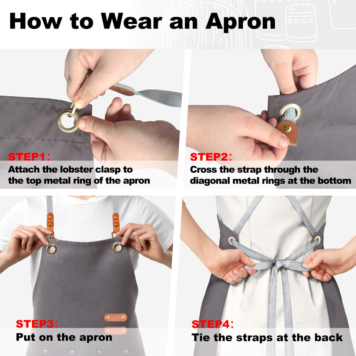 BeLuyi chef apron bib tool apron for man woman cross back straps with 4 pockets for kitchen cooking gardening baking working