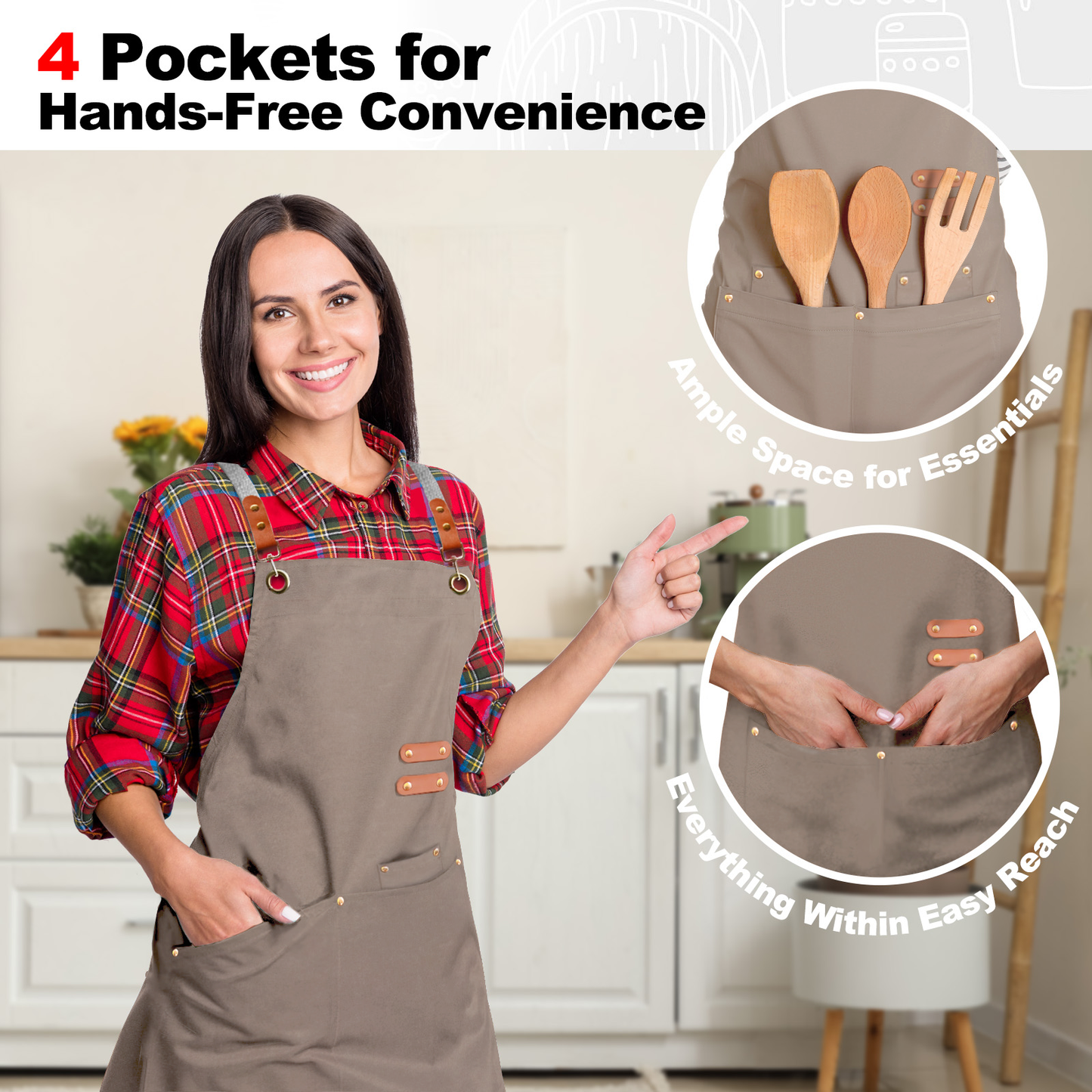 BeLuyi chef apron bib tool apron for man woman cross back straps with 4 pockets for kitchen cooking gardening baking working