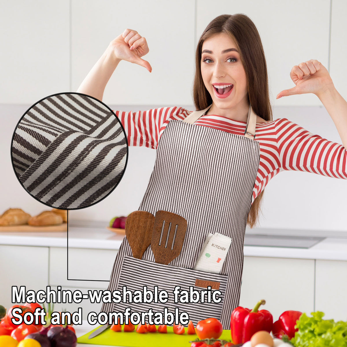 BeLuyi Adjustable Bib Apron with 2 Pockets Chef Cooking Kitchen Restaurant Aprons for Women Men
